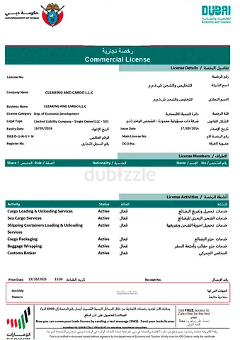 Active Dubai Customs Cargo Clearing License since 2014