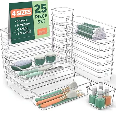 Clear Drawer Organizer Set for Home and Office