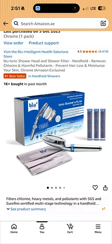 blu Ionic Shower Head with Filter - Handheld (Like New)