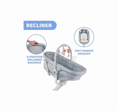 Baby Recliner/Bassinet with 4-Position Backrest and Padded Reducer