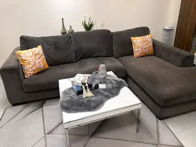 L-shaped Grey Fabric Sofa with Chaise
