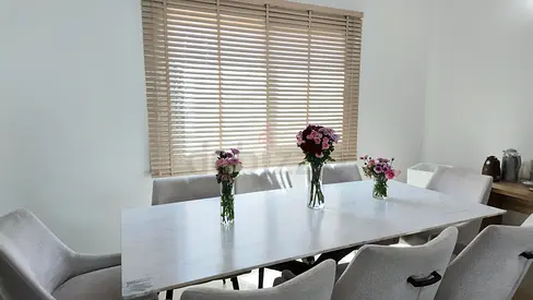 Light Grey Marble Dining table with 8 chairs