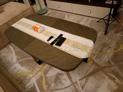 Wooden Coffee Table with Fabric Runner - Good Condition