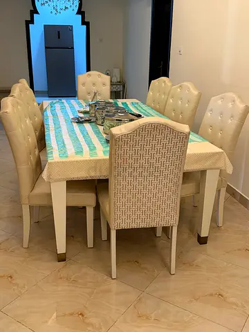 6-Seater Cream Upholstered Dining Table Set