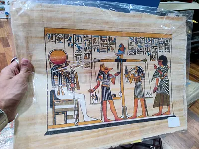 Hand-painted Egyptian Papyrus Panel with Ancient Scene 43*33cm