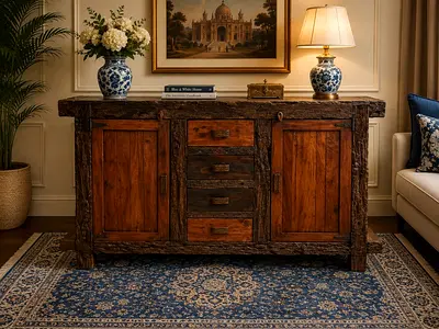Solid wood Vintage Sideboard cabinet with 2 Door 4 DRAWERS