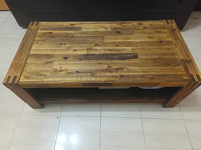Solid Wood Coffee Table with Lower Shelf - Rustic Finish