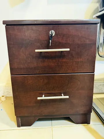 Dark Wood 2-Drawer Bedside Table with Lock