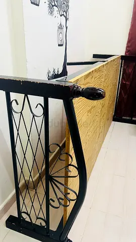 Black Metal Bed Headboard Single - Plywood on top Good Condition