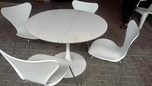 White Round Dining Table with 4 Matching Chairs - Modern Set
