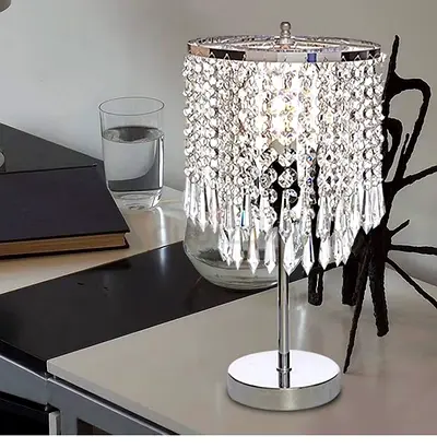 Crystal Beaded Table Lamp - Chrome Base, Small Accent Light