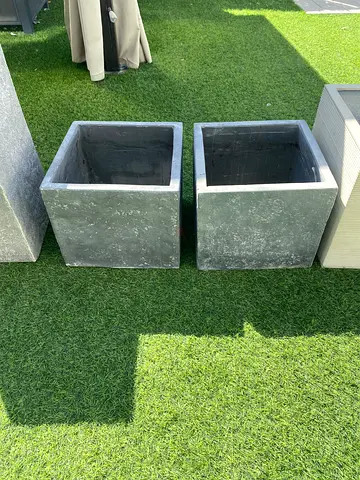 2 x Square Grey Stone Planters Set