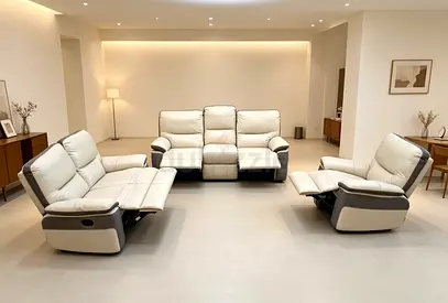 Cream Leather 6 Seater Recliner Sofa Set (3+2+1) with Power Recline