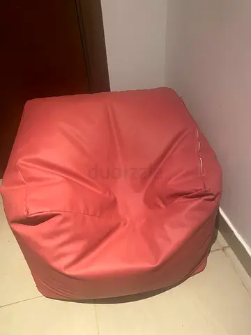 Red faux-leather bean bag chair — good used condition