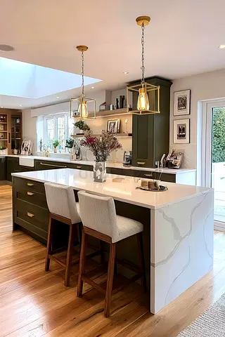 Modern kitchen island with quartz countertop Custom made