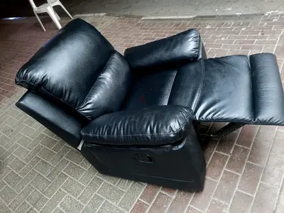 Black Leather Recliner Armchair with Footrest - Good Condition