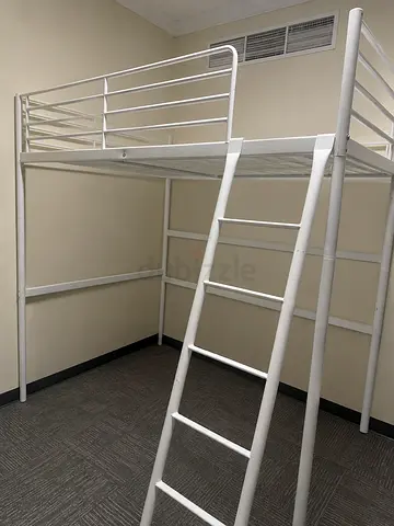 Metal Loft Bed Frame with Ladder - Queen