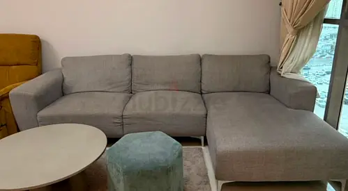 Light grey L-shaped fabric sofa with chaise, 3-seater