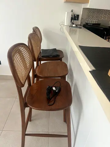 Modern Wooden Bar Stools with Rattan Backrest