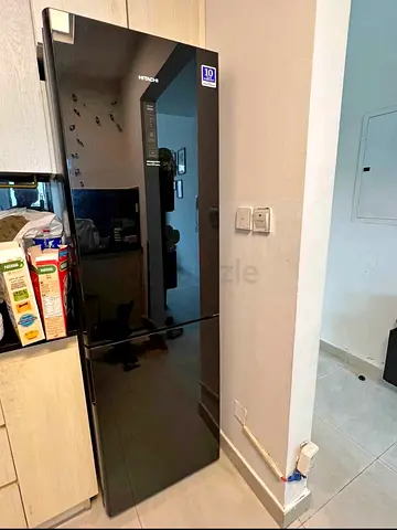 Hitachi Black Glass Refrigerator bottem - 2-Door, Excellent Condition