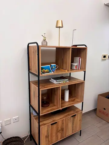 Wood and Black Metal 4-Tier Shelving Unit / Bookcase (Good Condition)