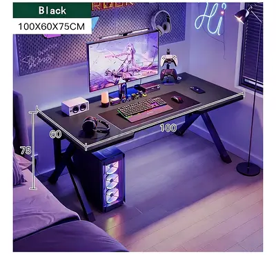 Modern Black Gaming/Study Desk - 100x60x75 cm, Sturdy X-Leg Design