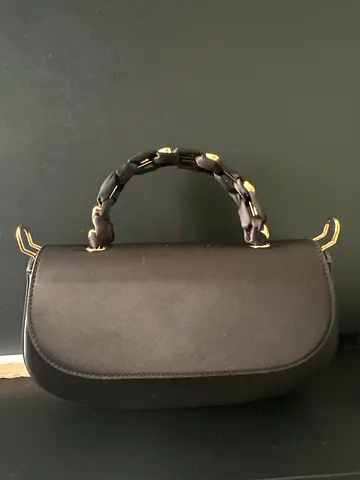 Urgent sale! Charles  Keith black Womens Handbag with Braided Handle and Gold Hardware