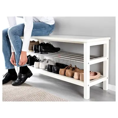 Large Shoe Bench with Storage, 108cm, White, IKEA TJUSIG, Perfect Condition, Only AED 120