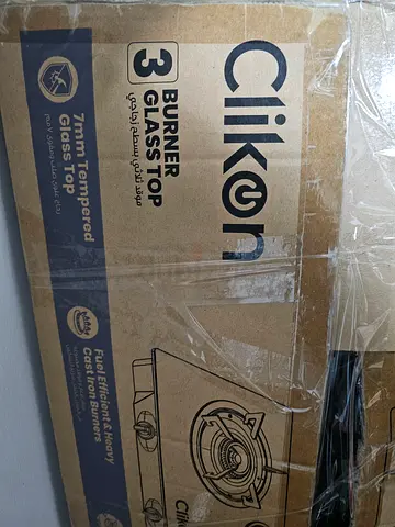 Clikon 3 Burner Glass Top Gas Stove - Brand New in Box