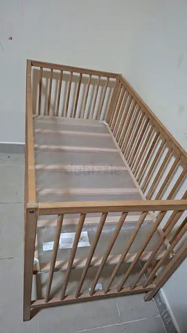 Wooden Baby cot ( Ikea made) with Washable Mattress