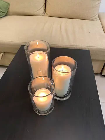 Decoration, candles, and glass cylinder vases