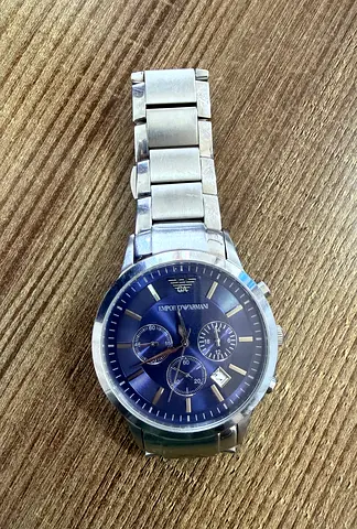 Emporio Armani mens stainless steel chronograph watch - blue dial