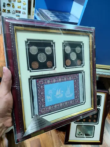 Framed Coin Collection with Decorative Textile Accent - Ready to Hang 28*30cm