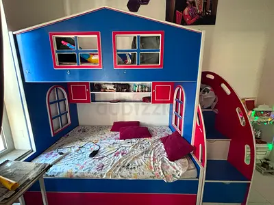 Childrens House-Themed Bunk Bed with Slide and Storage - Good Condition  rarely used and selling