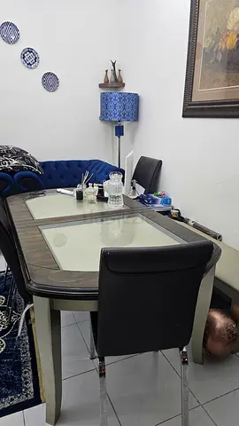 Glass Top Dining Table with 6 Chairs - Good Condition