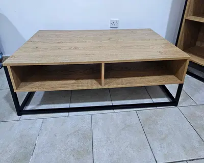 Wooden Coffee Table with Open Storage and Metal Frame