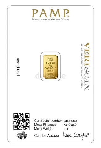 24K Gold Bar Suisse Pamp 1g Fine - Veriscan Sealed Certificate