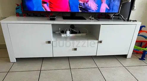 White TV Entertainment Unit with Storage - Good Condition