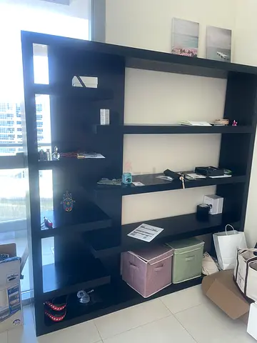 Large dark wood modular wall bookcase / shelving unit - great condition