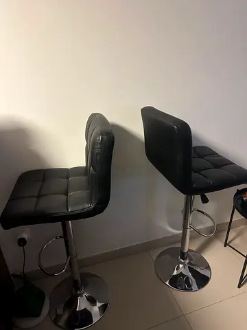 Set of 2 Adjustable Black Leather Bar Stools with Footrest