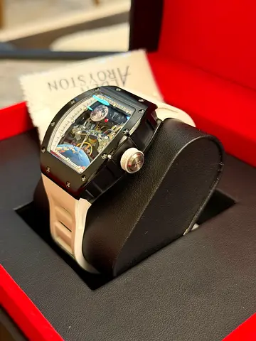 Automatic Skeleton Mens Watch with White Rubber Strap