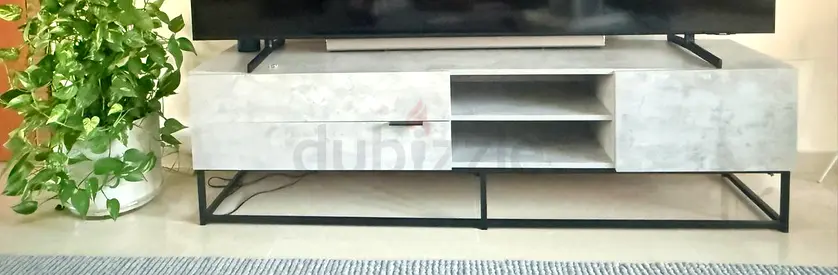 Home Centre grey/white marble effect TV Entertainment Unit with Black Metal Frame