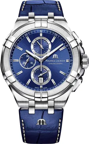 Maurice Lacroix Chronograph Mens Watch - Blue Dial  Leather Strap
