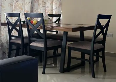 Wooden Rectangular Dining Table with 4 Chairs and 1 bench Good Condition