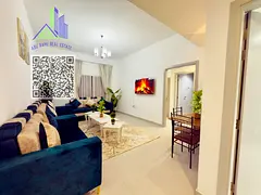 Furnished apartment for monthly rent, including bills. One bedroom, living room, two bathrooms, and