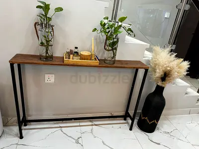 Slim Wooden Console Table with Black Metal Frame