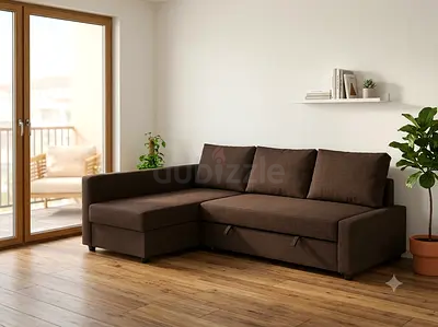 Brown L-shaped Fabric Sofa bed-Ikea