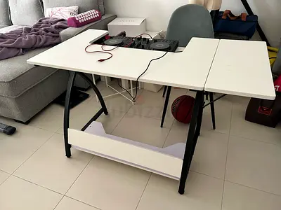 White Folding sewing and hobby Table with Metal Frame