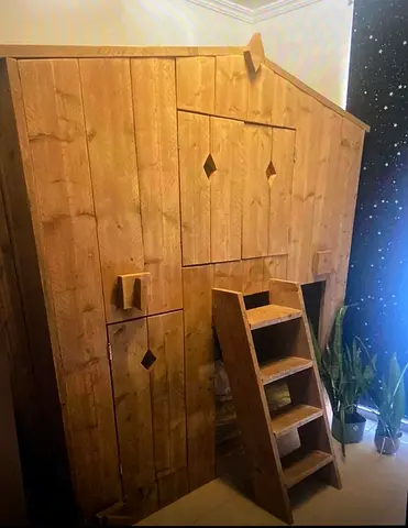 Solid Pine Loft Bed with Built-in Storage and Ladder - kids bunk bed