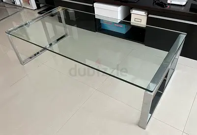 Clear Glass Coffee Table with Steel Frame
